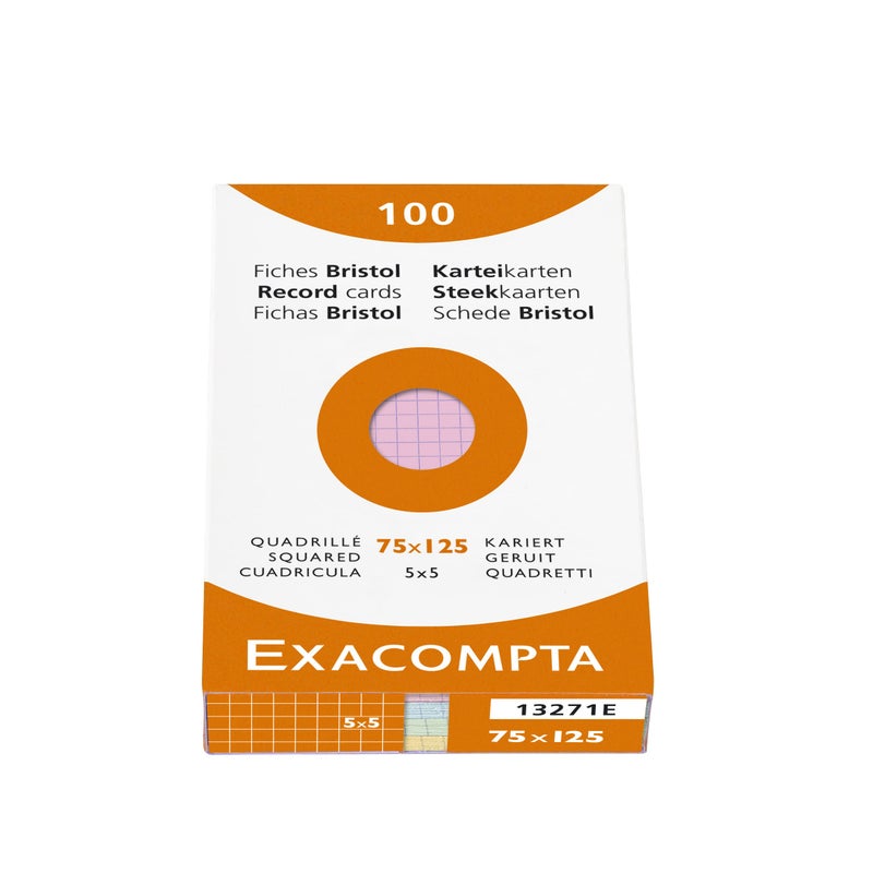 Exacompta Bristol Squared Record Cards, 75 x 125 mm - Assorted Colours, Pack of 100 - Image 2